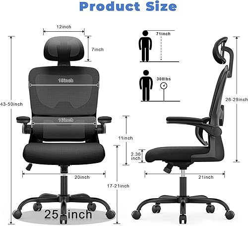 Miniatura 2 de naspaluro Silla de oficina ergonómica, silla de computadora con respaldo alto y soporte lumbar elástico adaptativo, altura ajustable, reposacabezas
