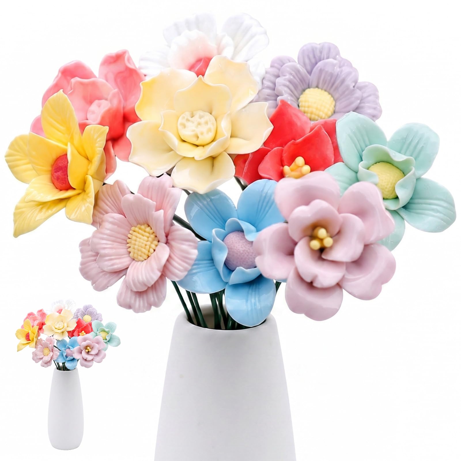 10pcs Ceramic Flower Bouquet Assorted Simulated Artificial Ceramic Flowers
