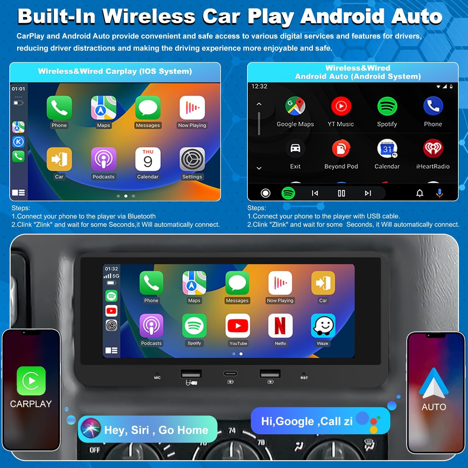 Car Radio Upgrade For Chevrolet Chevy Camaro 1997-2002, Malibu 1995-2000, Impala 1995-1996, Blazer 1998-2002, S10 1998-2002, Wireless CarPlay Android Auto, 6.86" Touchsreen Stereo Bluetooth 5G WiFi FM