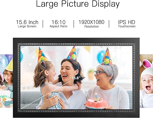 Vista 3 de Marco de fotos digital de 15.6 pulgadas con pantalla táctil Full HD IPS de 1920 x 1080, marco inteligente WiFi de 64 GB para compartir fotos