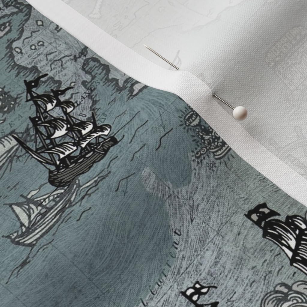 Spoonflower Fabric - Pirate Ships Map Grey Small Sword Storm Antique Historical Gray Printed on Petal Signature Cotton Fabric by The Yard - Sewing Quilting Apparel Crafts Decor
