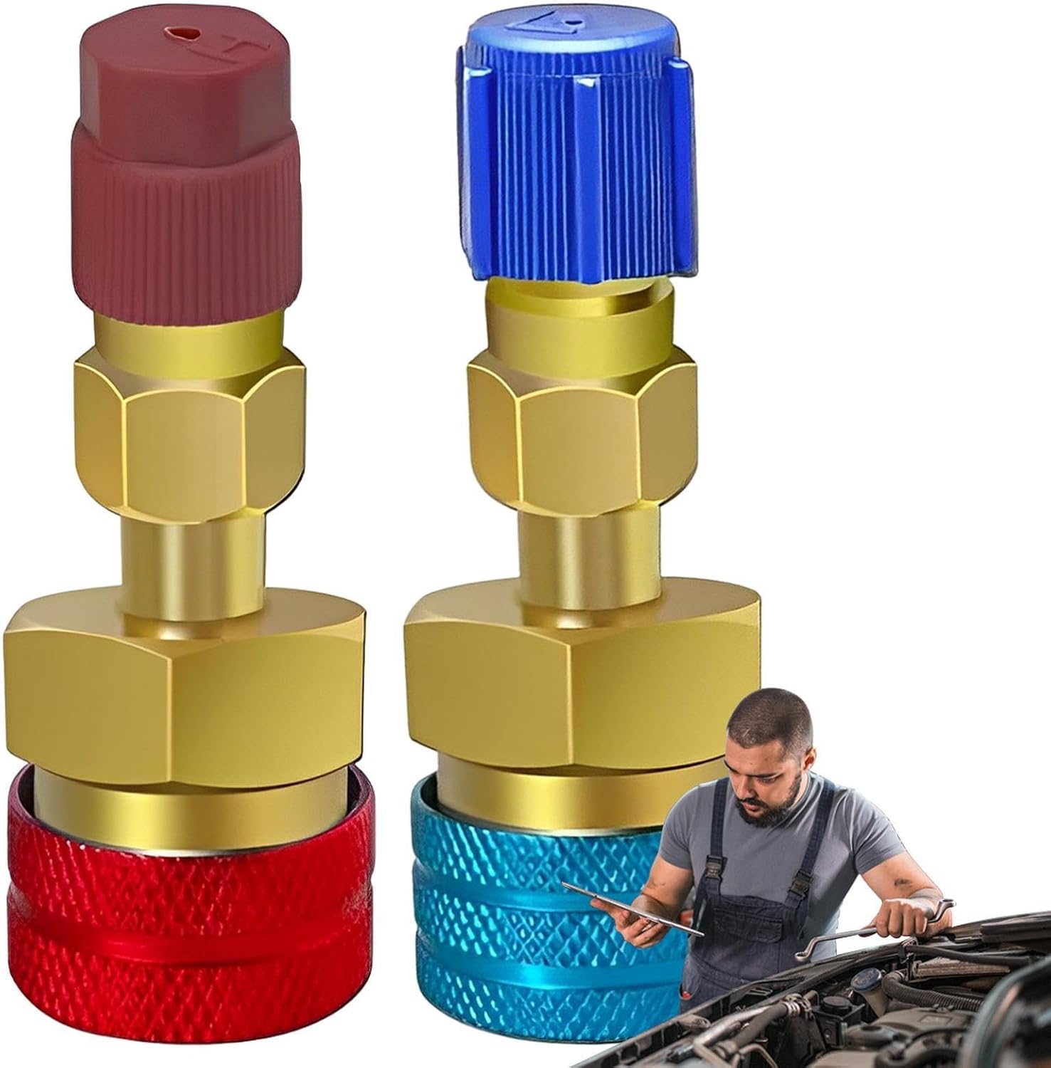 r1234yf Złączki adaptera, Adapter złącza mosiężnego Złączka do węża | R1234YF na R134A Zamienny adapter konwersji złącza do opróżniania i ładowania klimatyzacji