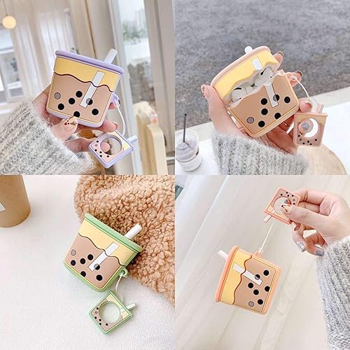 Miniatura 7 de UnnFiko Funda para Airpods Pro de té de burbujas, funda protectora de silicona suave de dibujos animados 3D, linda funda creativa de carga para