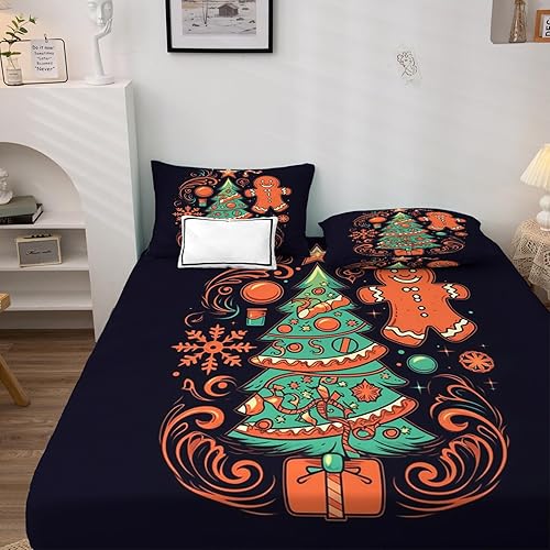 Miniatura 2 de Sábanas de Navidad tamaño Queen, juego de sábanas con estampado de hombre de jengibre de 4 piezas, sábana bajera ajustable de microfibra suave con