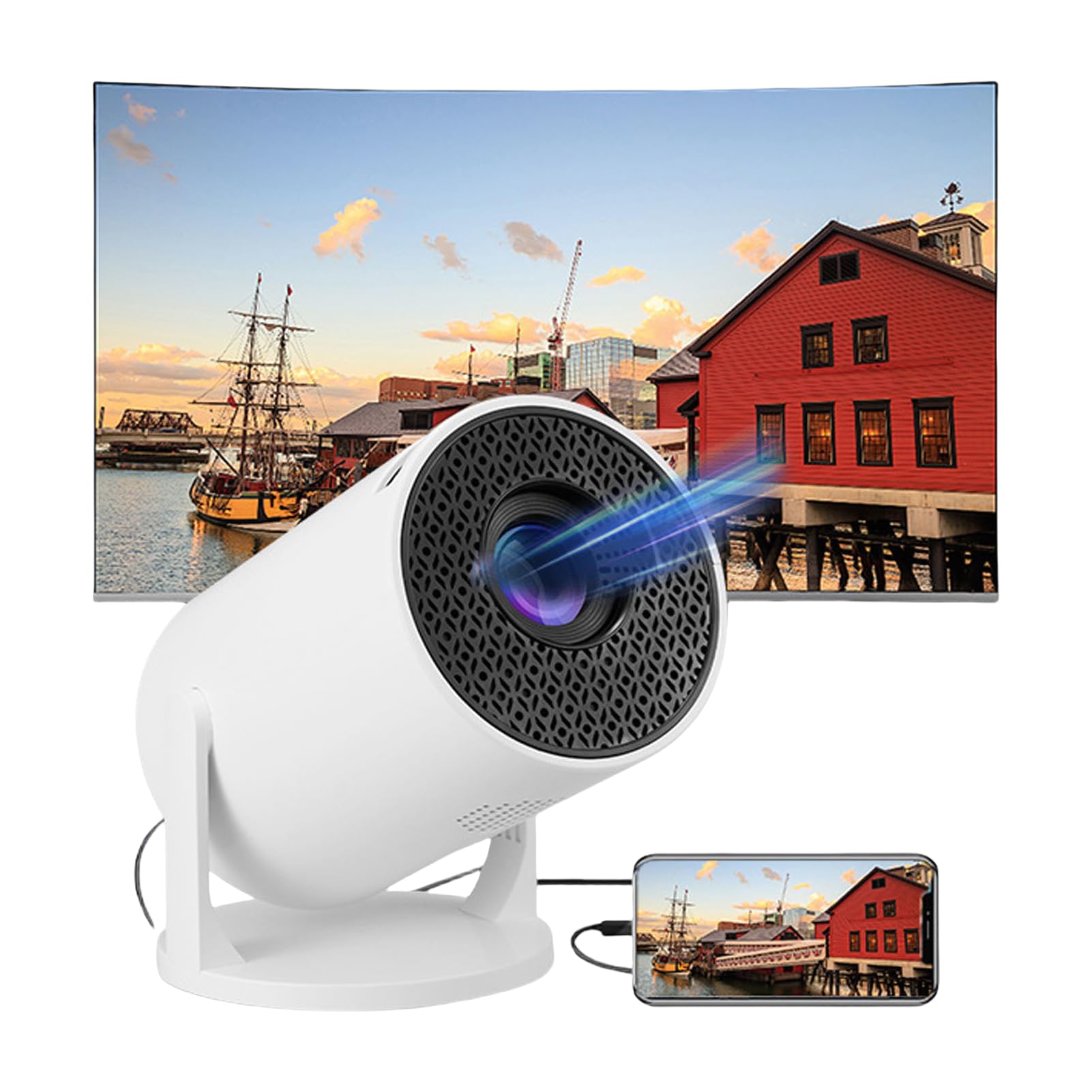 Miniprojektor z Wi-Fi i Bluetooth, Przenośny Projektor 1080P Full HD 4K z Pilotem, Inteligentny Projektor 180 z Systemem Android 12.0, do Użytku na świeżym Powietrzu/kinie Domowym