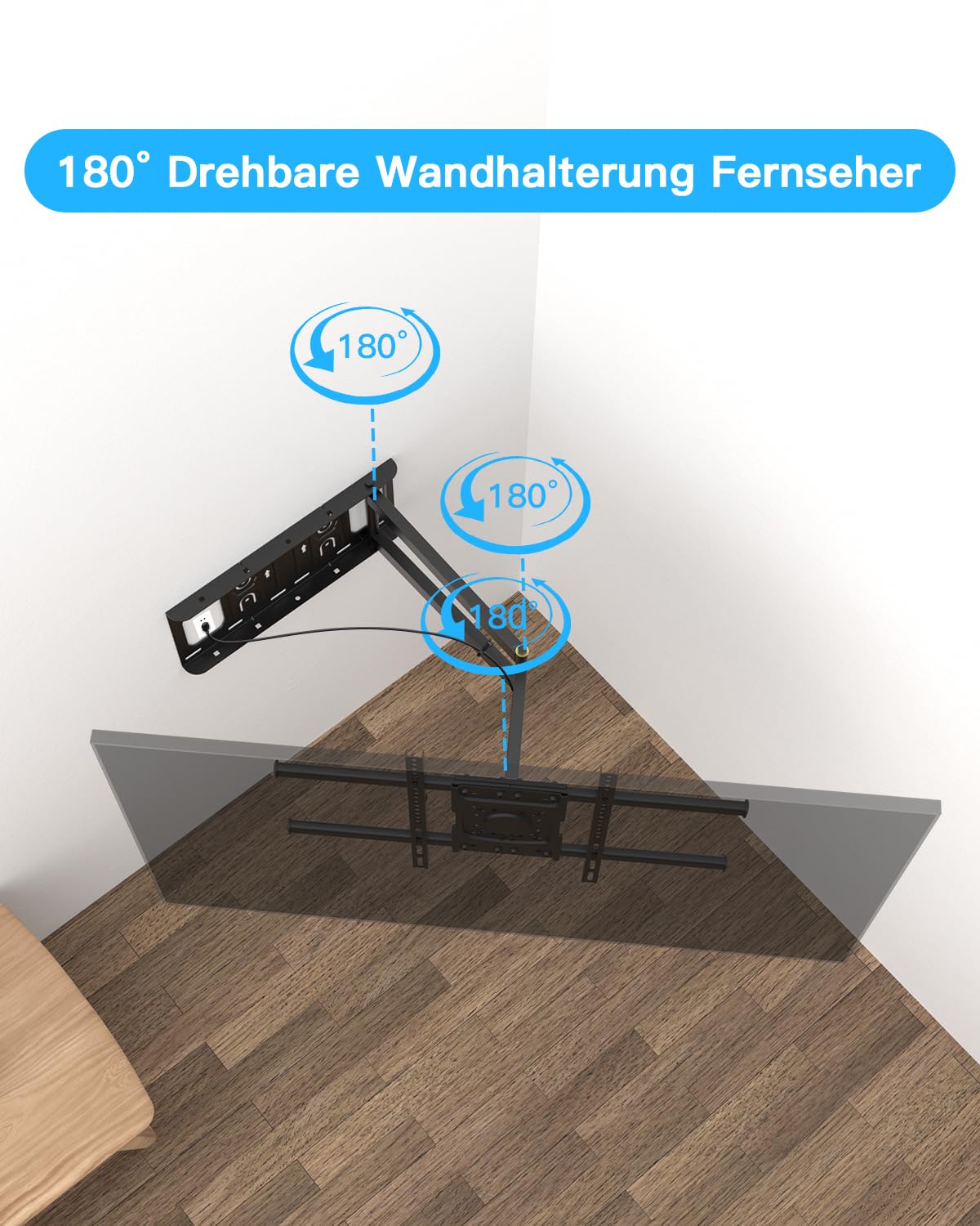 TV Wandhalterung mit 650mm Langem Arm WHYFONE Fernsehhalterung Wand Schwenkbar Halterung Volle Bewegung Neigbar Drehbar Ecke Halter für 32-70 Zoll Flach&Curved Fernseher bis zu 35kg, VESA 600x400mm