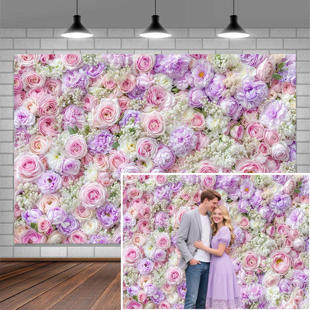 7x5ft Floral Wall Backdrop for Photoshoot Pink Purple Rose Flowers Wedding Birthday Valentine's Day Bridal Shower Printing Flower Wall Decorations