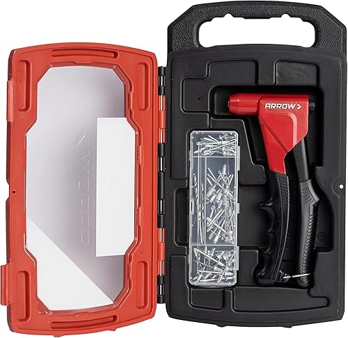 Arrow RT200MKIT Kit de herramientas de remache manual sin cabeza con una sola mano, juego de remachadores manuales para metal, tela, cuero y