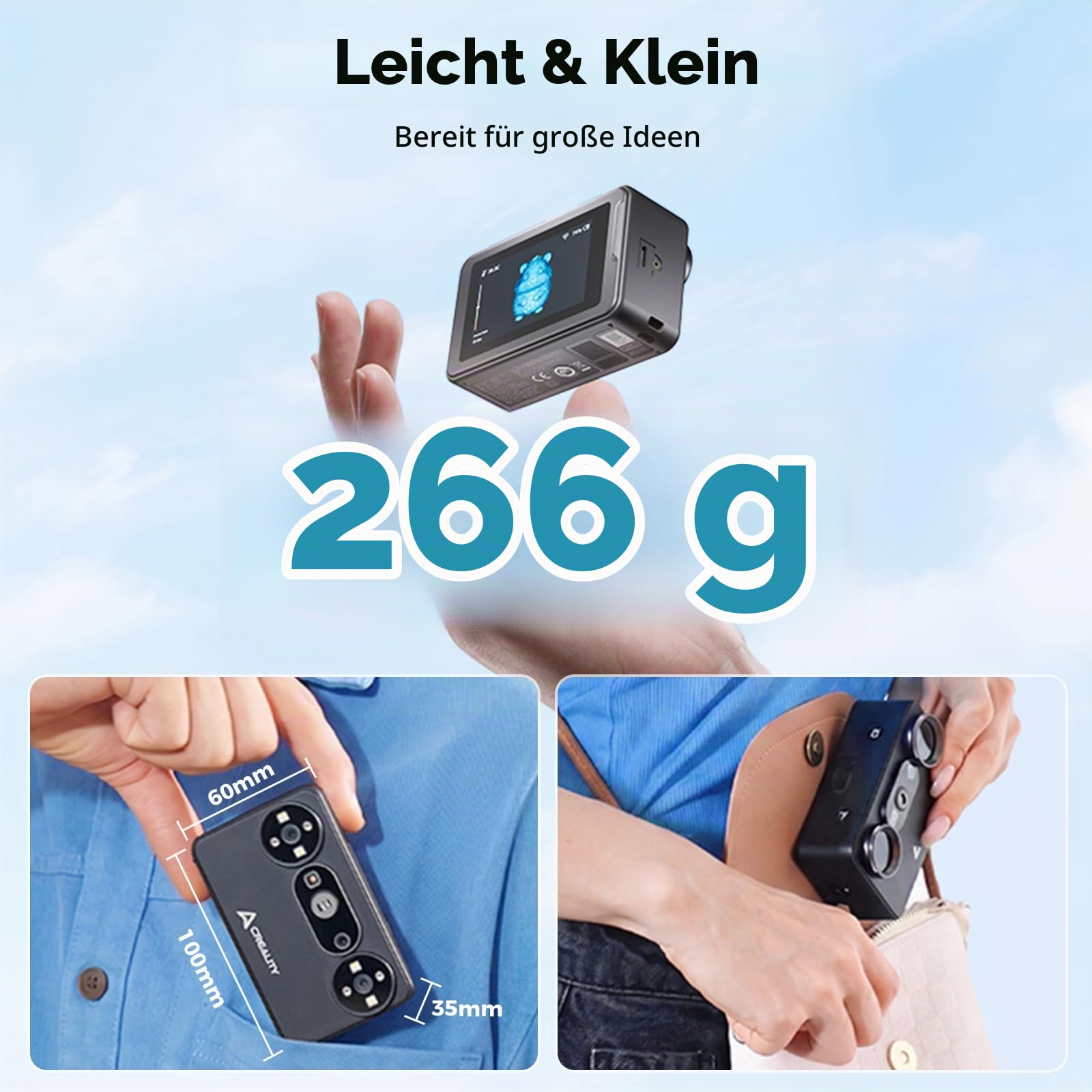 Creality Pika 3D-Scanner, Tragbarer Kabelloser mit 0.03mm Genauigkeit