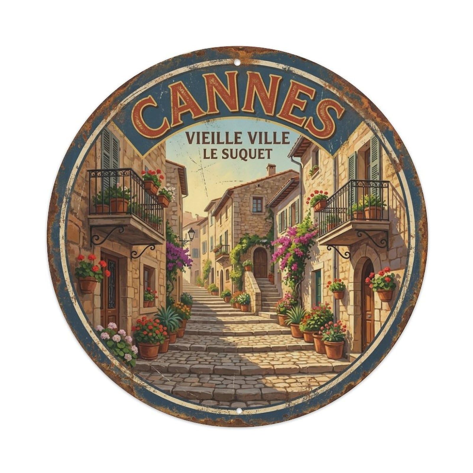 Old Town Stairs of Cannes Heritage Travel Classic Metal Tin Sign