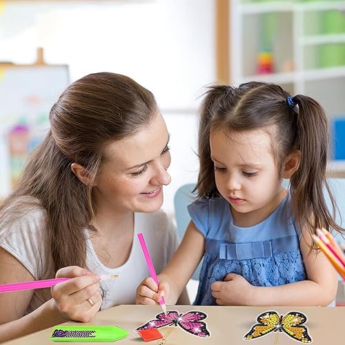 Miniatura 5 de Kits de llaveros de pintura de diamante de mariposa, llaveros de arte de diamantes 5D de doble cara, llavero de pintura de diamante de mariposa para