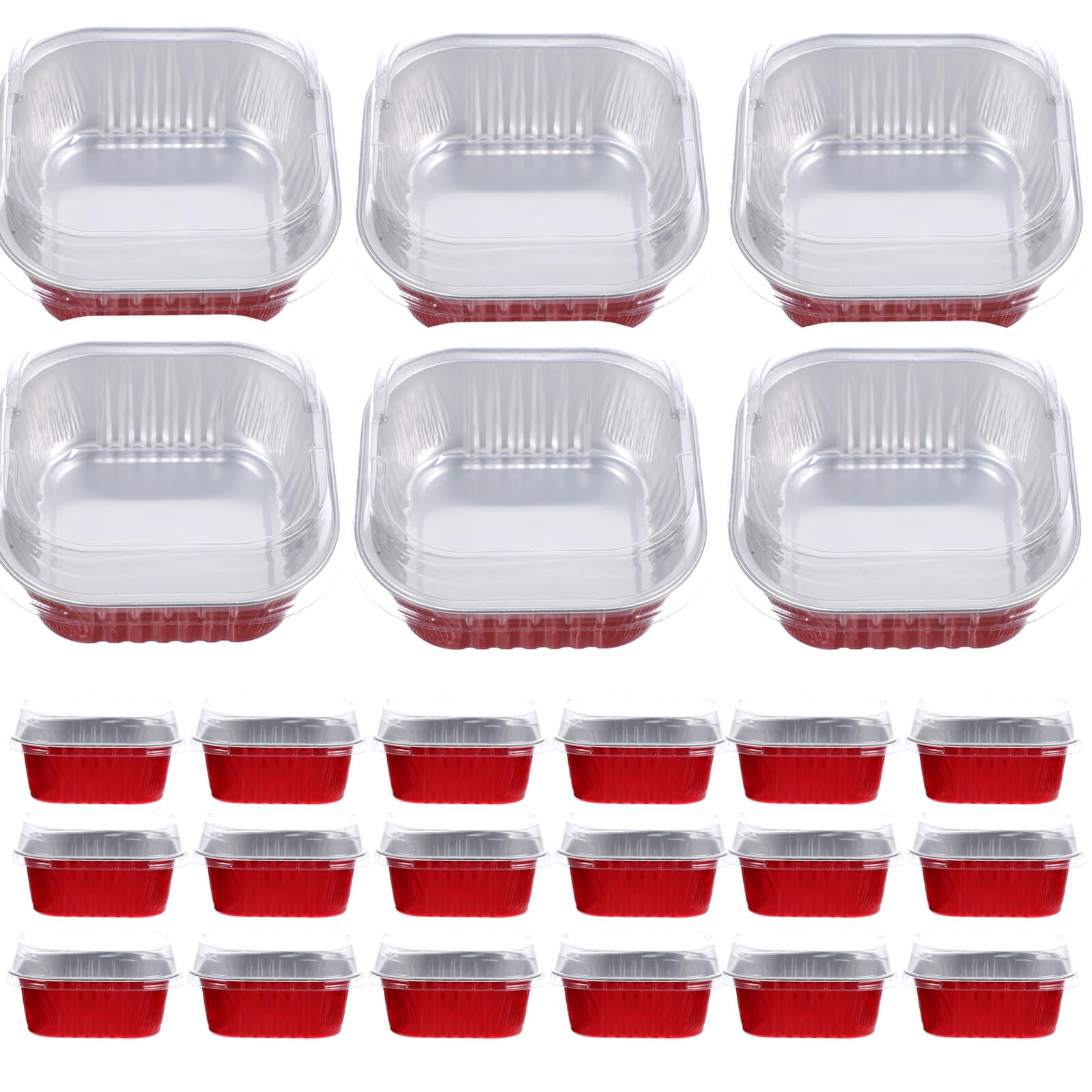 VALICLUD Set 40 Scatole in Alluminio per Alimenti da 300Ml Coperchio Alto Rosso Pirottini per Dolci Resistenti Alte Temperature Contenitori per Torte per Barbecue Picnic e Uso Domestico