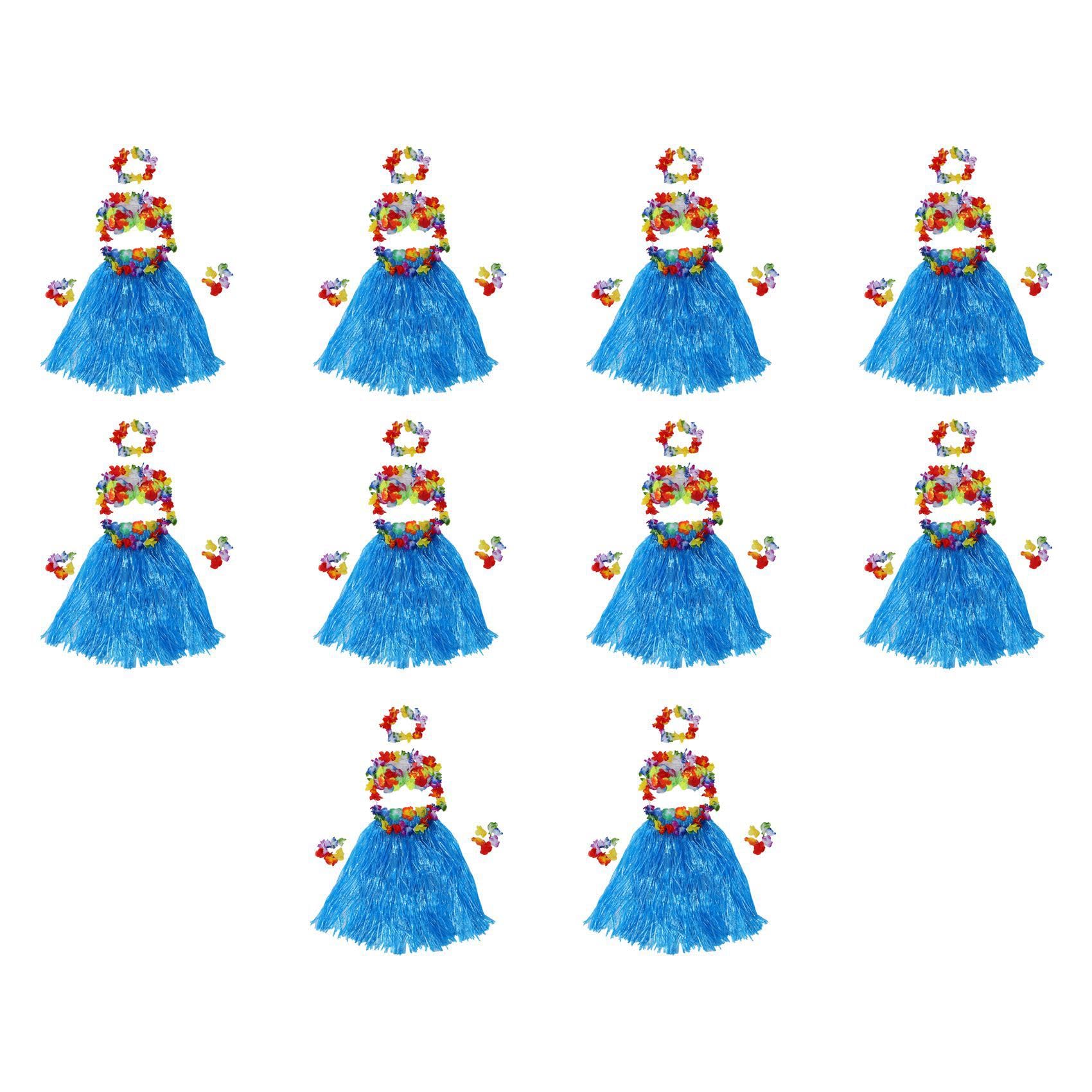 60 Set Hawaiano Grass Skirt Hula Lei Munequera Garland Disfraz -