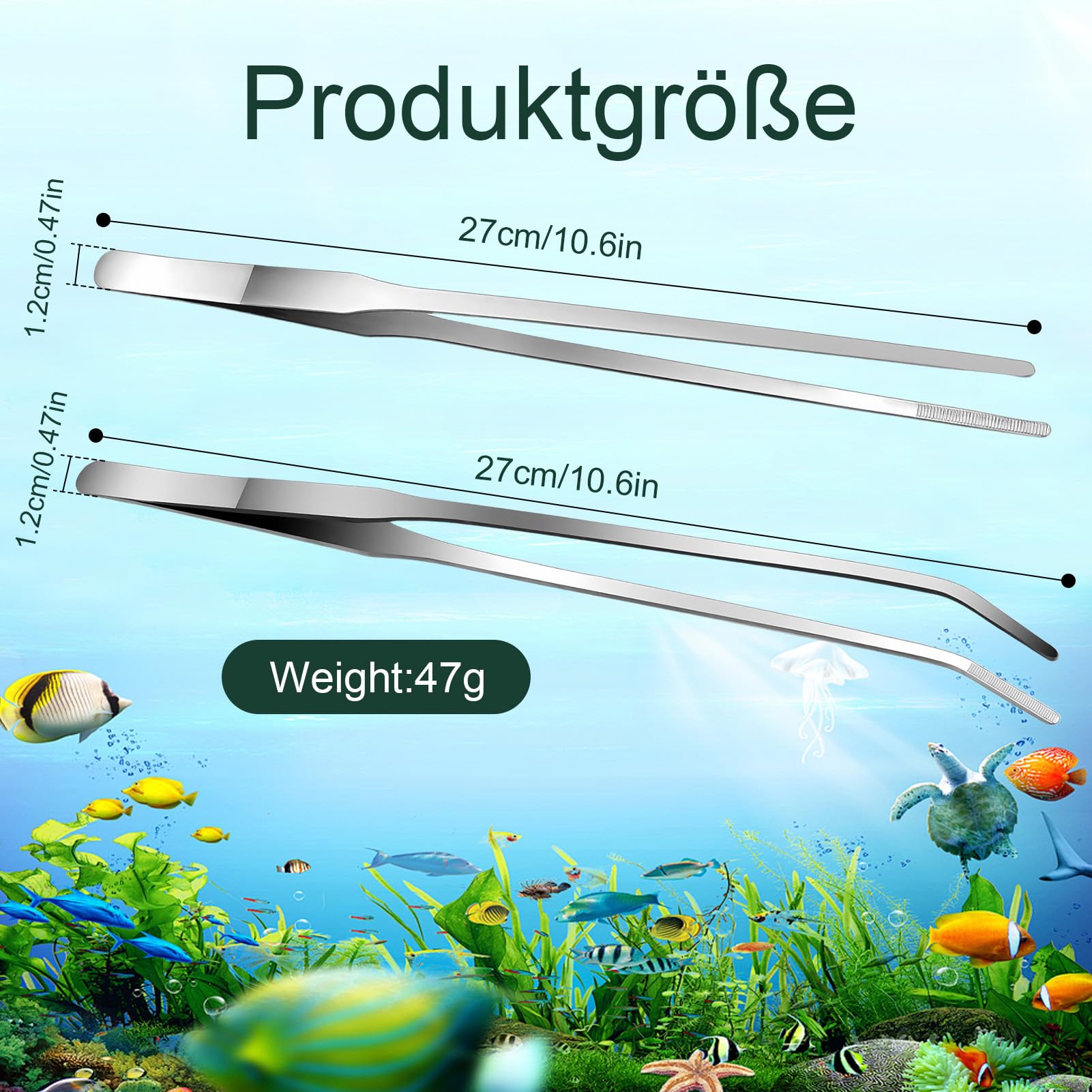 Zakrzywiona pęseta do akwarium, 2 sztuki, prosta pęseta i zakrzywiona końcówka, długa 27 cm pęseta ze stali nierdzewnej do jaszczurek, pająków, węży, akwarium, narzędzie do karmienia