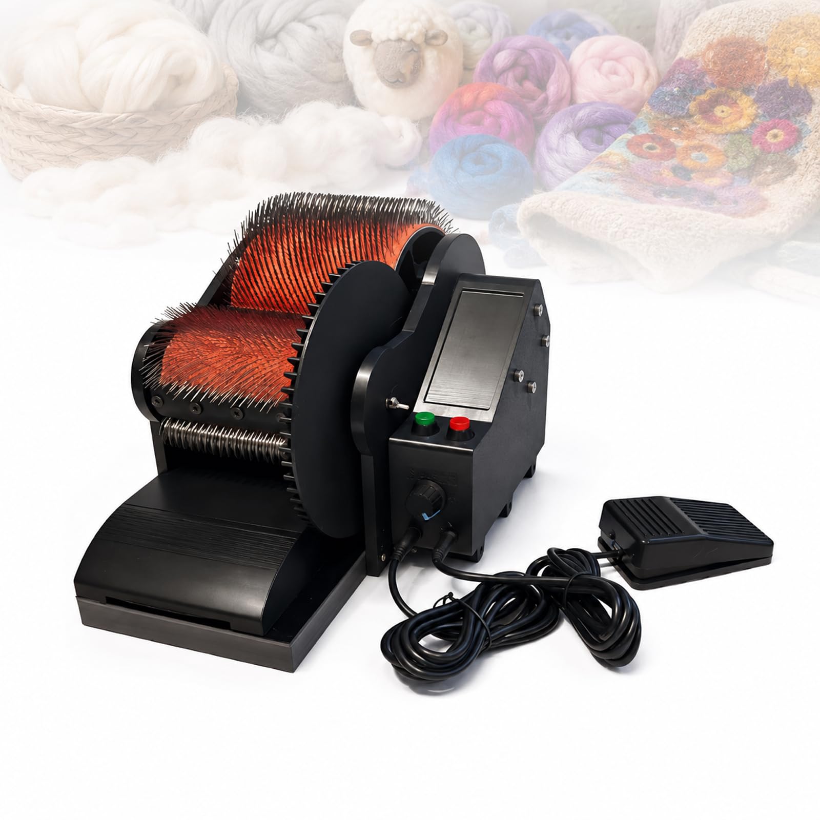 Yiyiran Electric Wool Carding Machine, Wool Drum Carder Fiber Carding Machine, Forward Reverse Control And Foot Pedals, Fast Color Mixing Wool Blending Wheel, For Wool Blending And Fiber Preparation