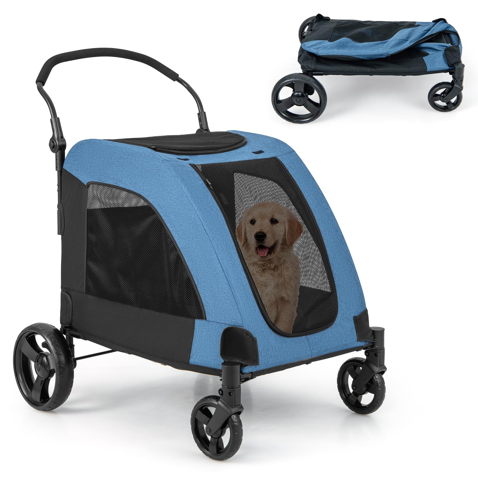 Giantex Extra Large Pet Stroller for Senior Dogs - Safety Belt, Adjustable Handle, Removable Pad, Folding Dog Jogging Wagon Cat Carriage - Up to 132