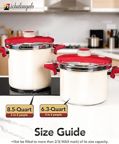 Miniatura 9 de MICHELANGELO Olla a presión de acero inoxidable de 8.5 cuartos de galón, olla a presión 3 en 1, sistema de bloqueo con una mano, diseño colorido