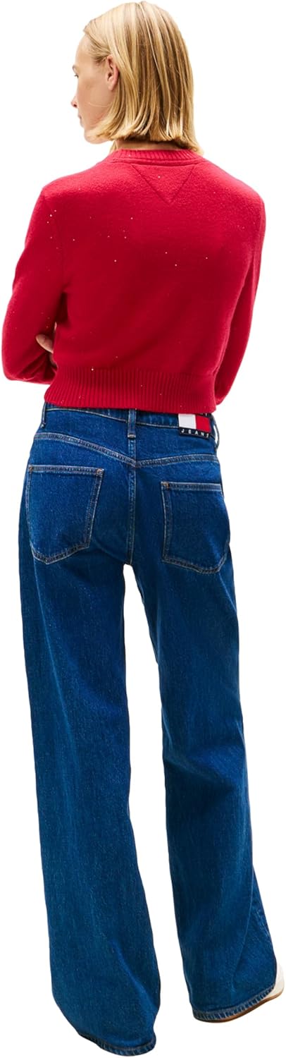 Tommy Jeans womens Long Sleeve Pullover Crewneck Sweater With Big Flag Logo and Sparkle Detail - Image 4