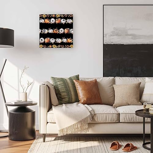 Miniatura 5 de Pumpkins Fall Wooden Wall Clock Silent Non Ticking, Farmhouse Maple Leaves Thanksgiving Black Square Wall Clock Battery Operated, Decor Clock for