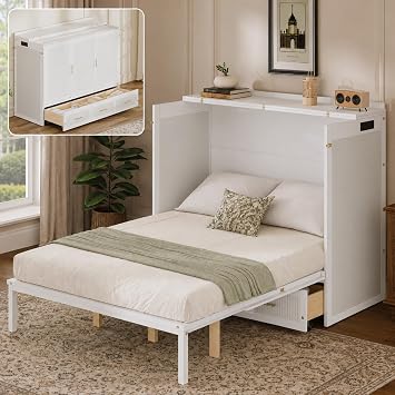 Queen Murphy Bed Cabinet & Queen Hideaway Bed with Storage White