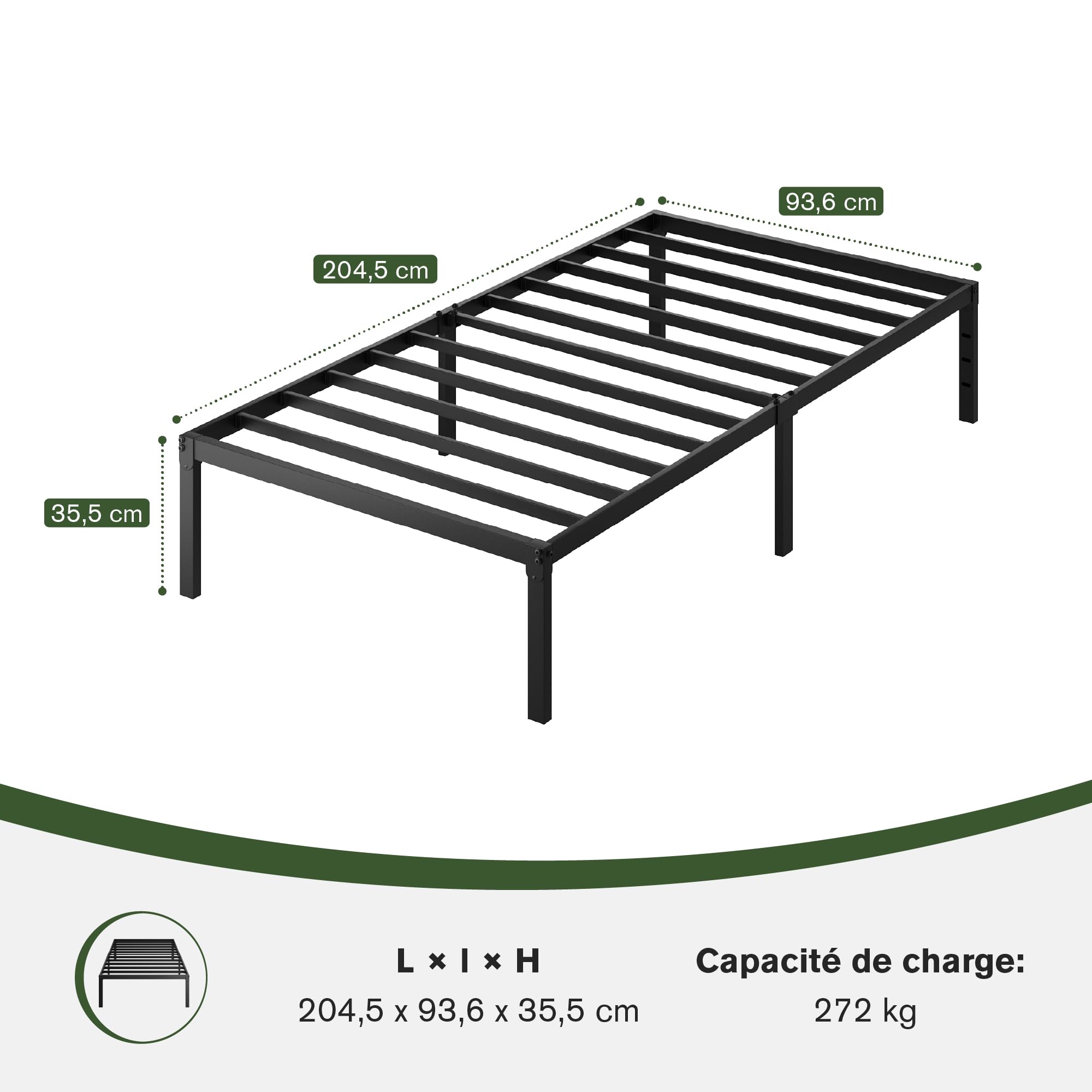 MUTICOR Lit métal 90x200 cm avec Rangement, Design Moderne, Noir