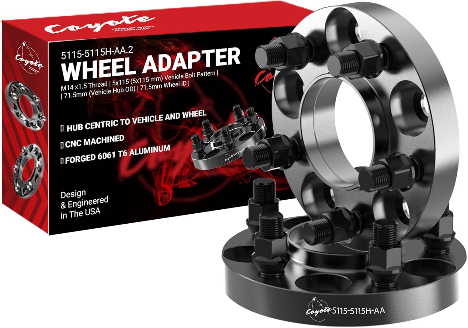 WheelAccessoriesParts 5x115 Hub Centric Wheel Spacers 20mm Thick for Chrysler 300 Dodge Challenger Charger - 71.5mm Bore M14x1.5 Black Anodized