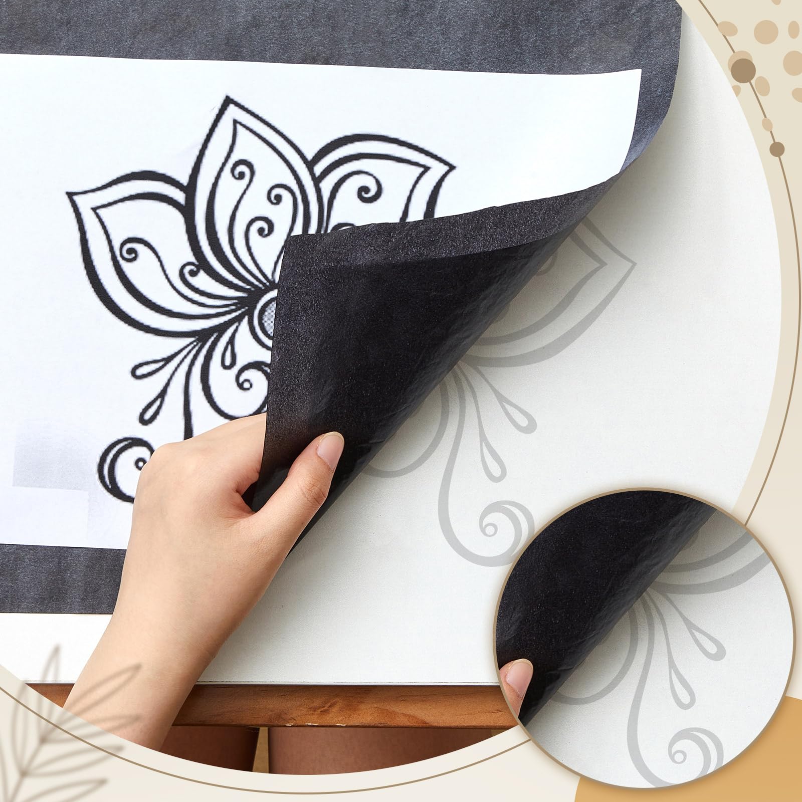 5 Blatt großes Kohlepapier zum Durchzeichnen von Graphit-Transferpapier, gewachstes Kohle-Transferpapier für Holz, Papier, Leinwand, Holzbearbeitungsmuster, Stoff, Skizzenzeichnen, Schwarz