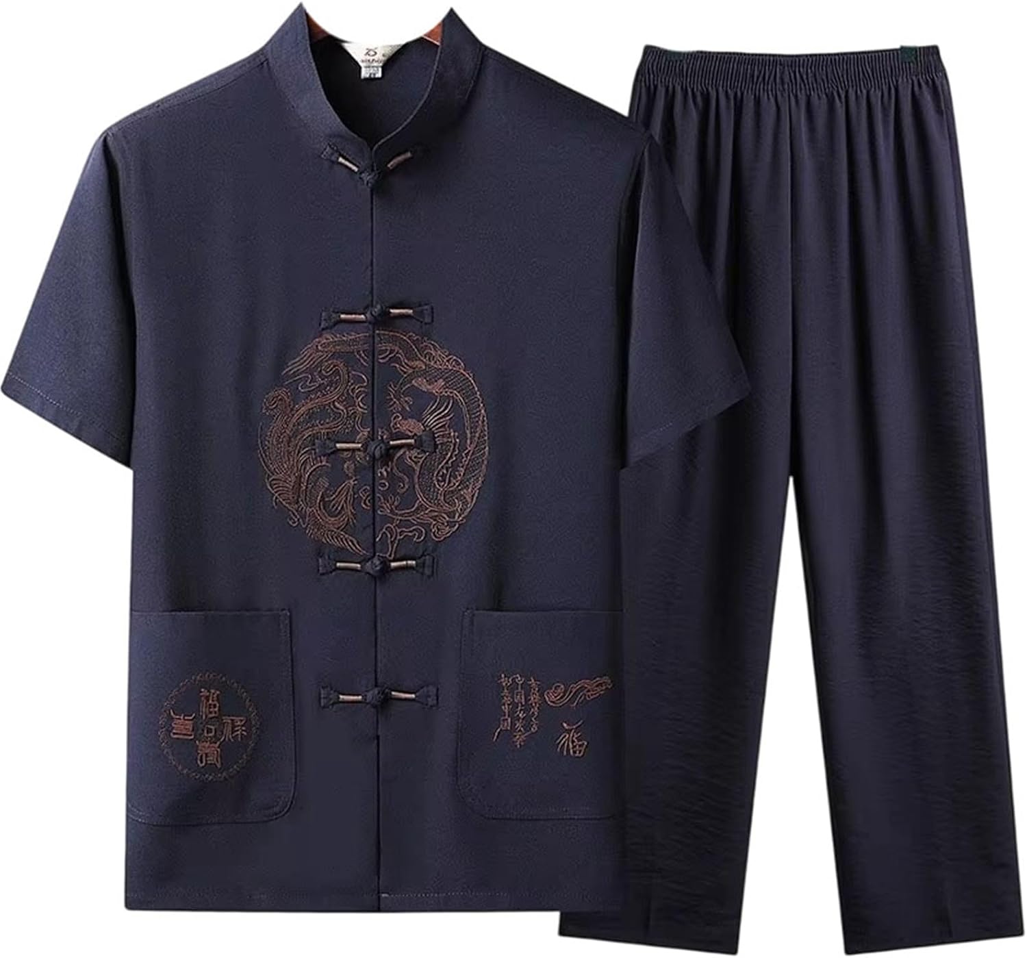 Men's Chinese Traditional Tang Suit Embroidered Kung Fu Tai Chi Uniform Summer Short Sleeve Linen Outerwear