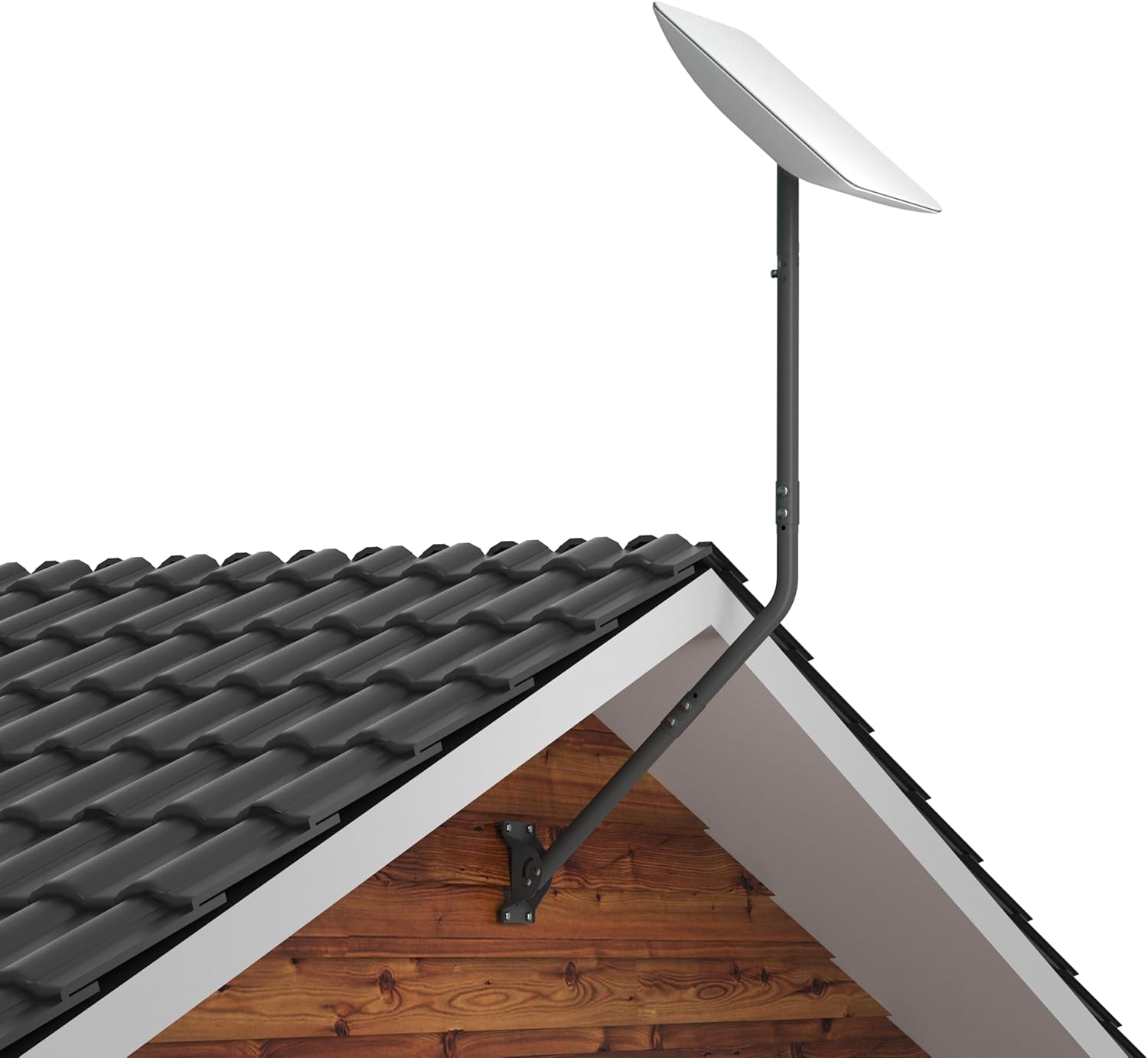 CEKAY Universal Mounting Pole (1 1/2" Dia x 51" L) – J Pole Mount for Antenna, Starlink Dish & Weather Station – Adjustable Pivot/Lock Bracket for Wall, Eave, Roof – Powder-Coated, Corrosion-Resistant