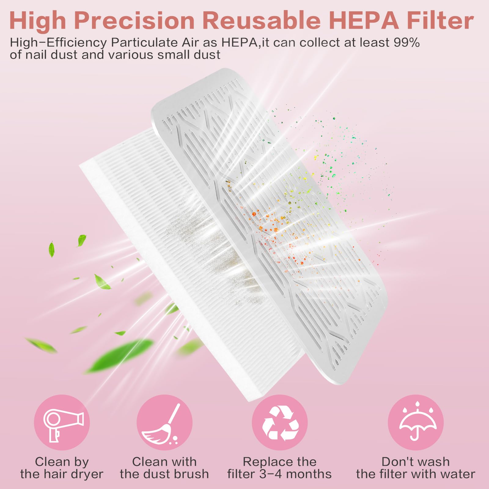Linssy Nail Dust Collector, Rechargeable & Cordless Dust Collector for Nail Tech with Reusable HEPA Filter, Extractor Dust Suction Machine for Acrylic Nails Polishing at Nail Salon & Home Use - image 3