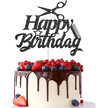 Barber Happy Birthday Cake Topper Hairstylist Birthday Barber Shop Salon Themed Party Decoration Black Glitter
