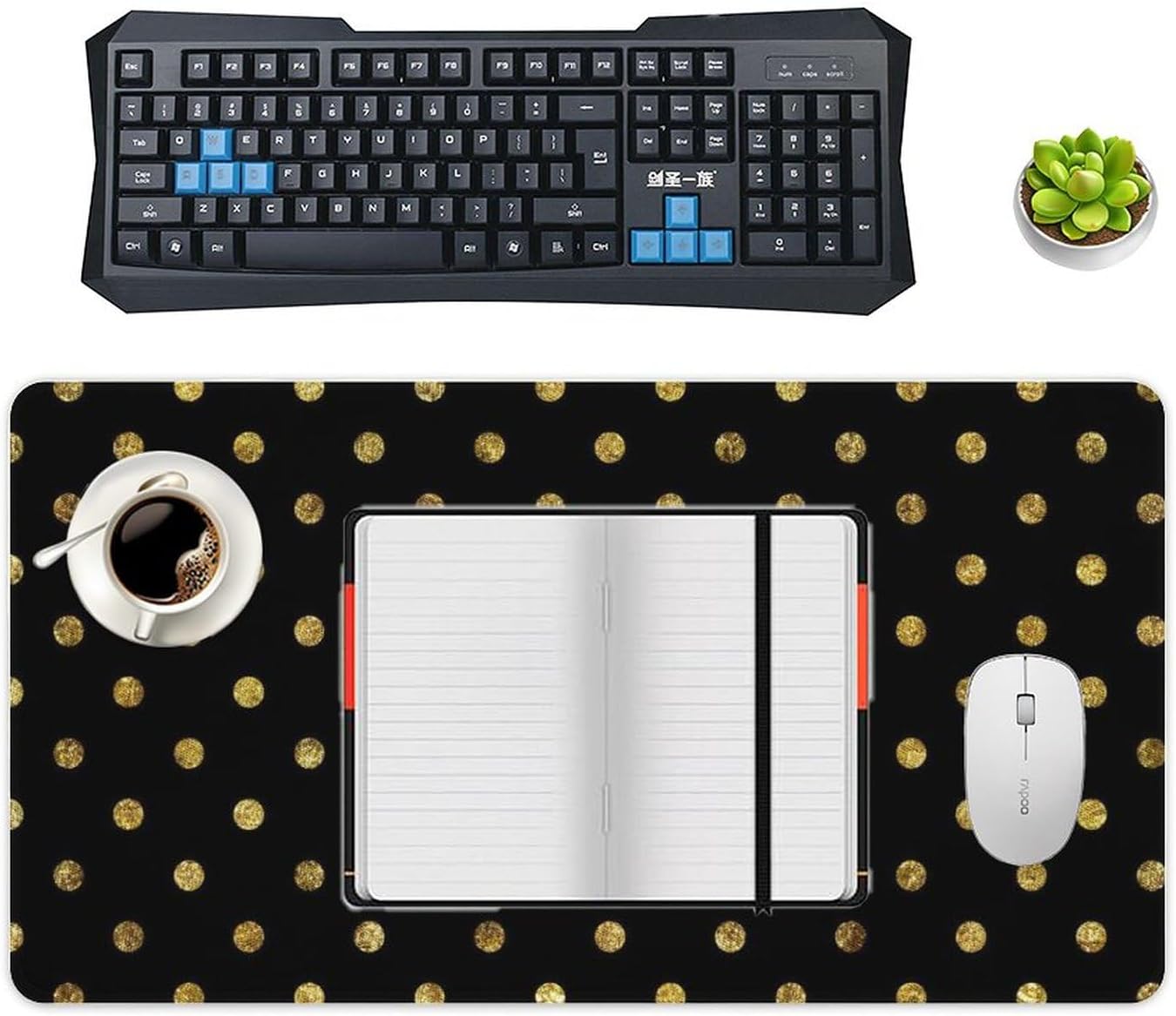 Mouse Pads Chic Gold and Black Dots Desk Mat Gaming Mousepad Non Slip Rubber Mouse Mat for Desk Keyboard, Wireless Mouse, Office Computer