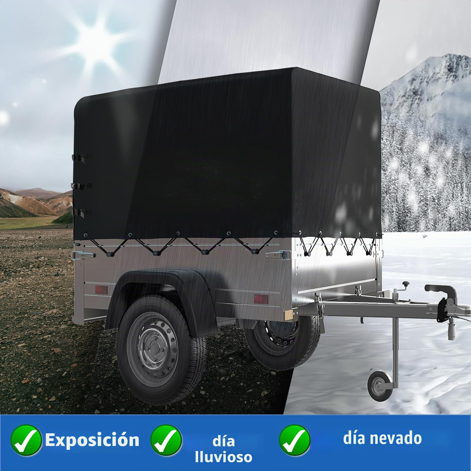 Lona para remolque, 210 x 114 x 90 cm, lona reforzada con bordes reforzados, con ojales y cuerda, resistente al agua, cremallera resistente a desgarros, lona de tela para remolques de coches,