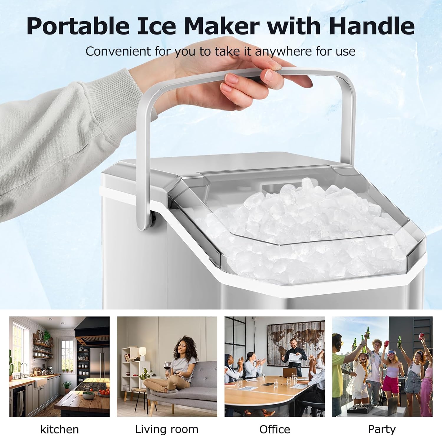 Antarctic Star Nugget Ice Maker Countertop, Chewable Pellet Ice Machine With Self Cleaning Function, Pebble Portable Ice Maker With Ice Scoop For Home Kitchen Office (White) on Fridge.com - View 3