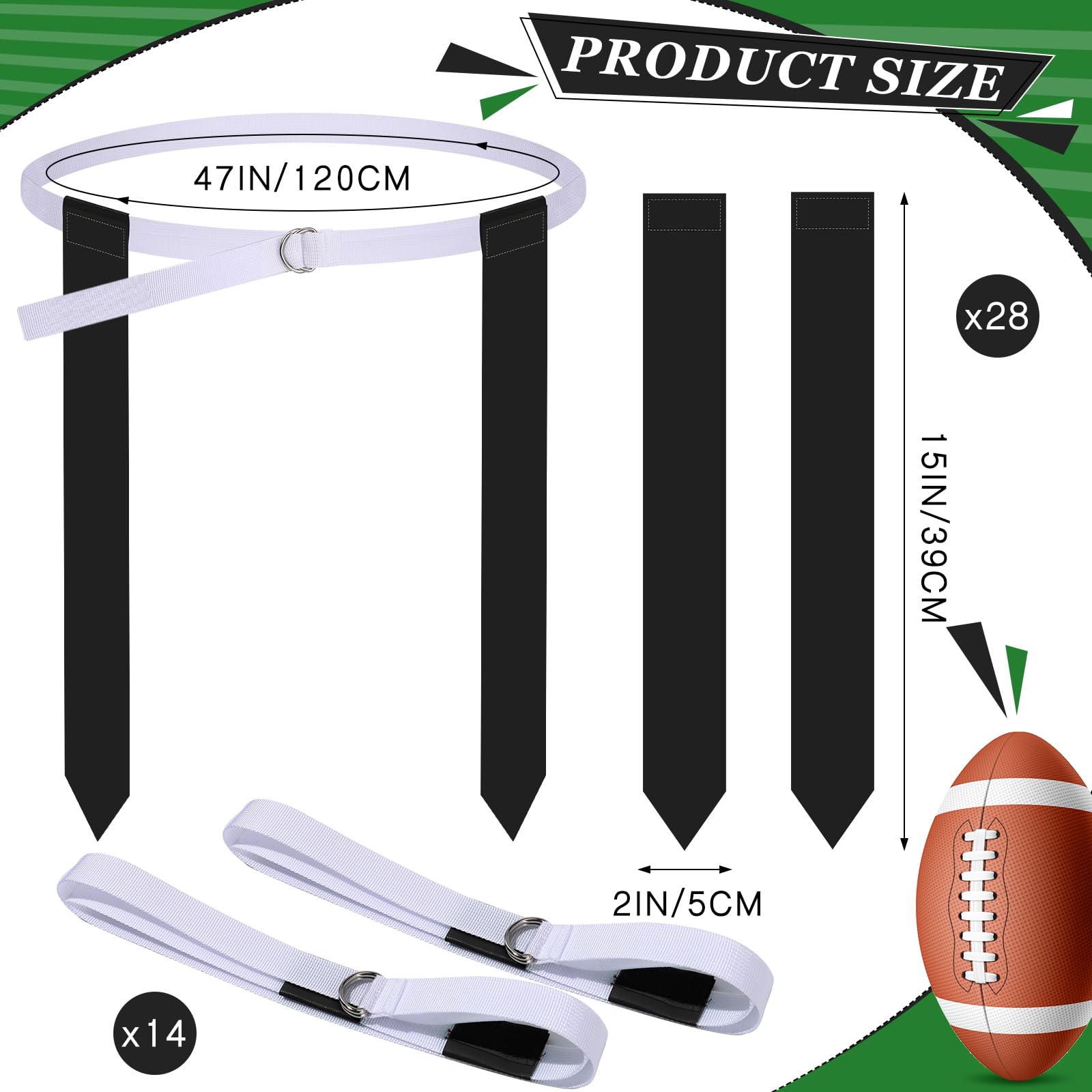 Sintege 14 Player Flag Football Belts Set, Adjustable Football Flag And