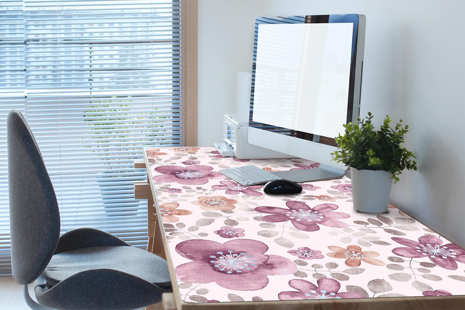 Sottomano da Scrivania 120x60 cm Superficie Protettiva per Ufficio e Casa in Vinile PVC Facile da Pulire Impermeabile Antiscivolo Protezione e Decorazione - Fiori rosa
