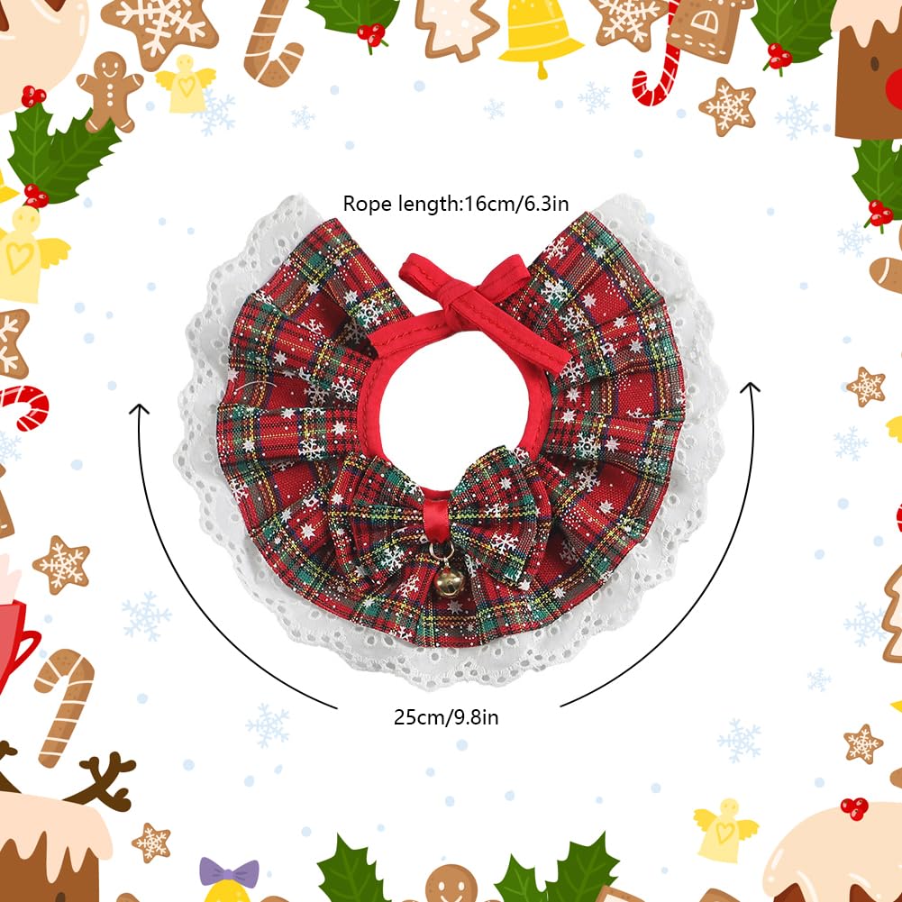 Christmas Cat Collar Set, 3PCS Holiday-Themed Pet Scarf with Bells, Festive Red Green Black Plaid Design - Image 2
