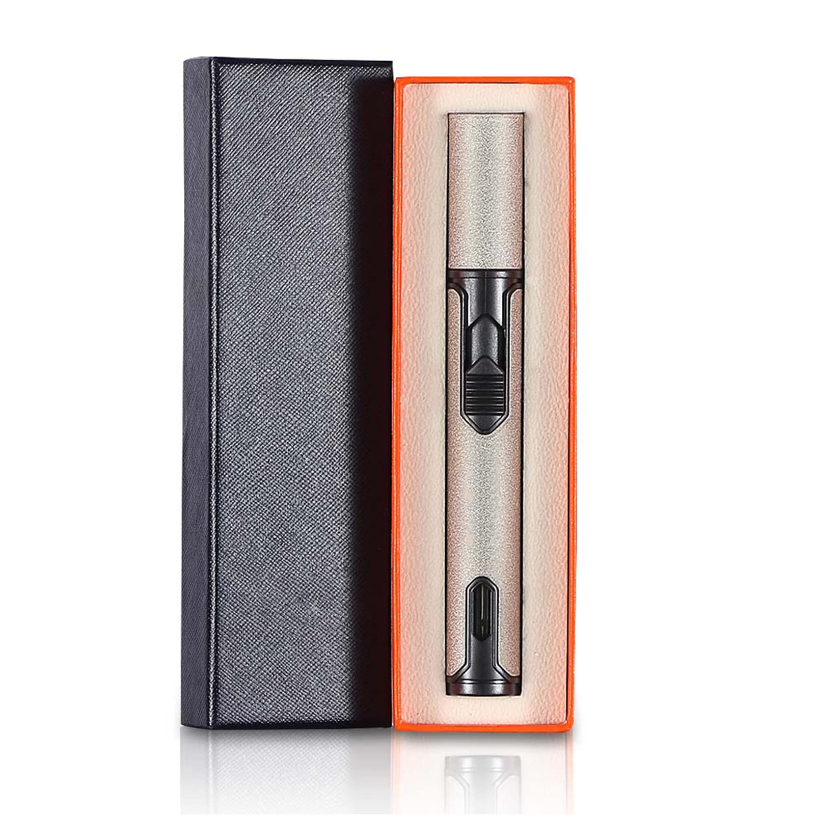 Métal Butane Gaz Long Briquet Portable Coupe-Vent Réglable Réservoir Transparent Briquet Simple Jet Flamme Torche Cigare Accessoires pour Hommes
