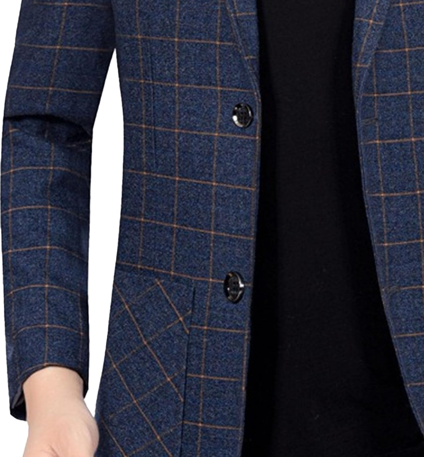 Men Notched Lapel Causal 2-Button Suit Jacket Classic Fit Plaid Business Blazer Coat Fall Thin Office Formal Jacket