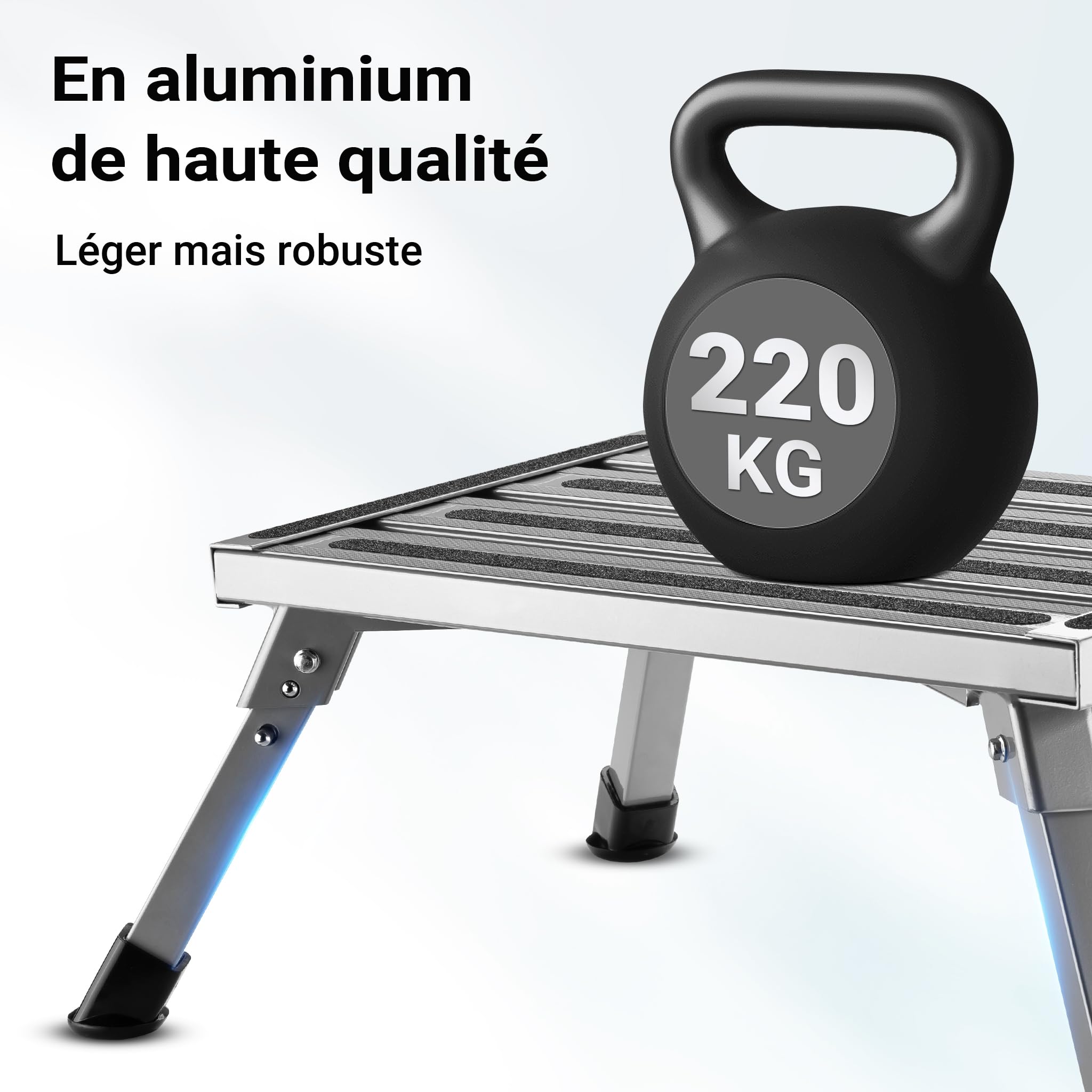Wiltec Échelle Pliante en Aluminium – 630 x 410 x 225 mm – capacité de Charge Max. 220 kg – avec Surface antidérapante – Escabeau de Camping, Tabouret Pliable