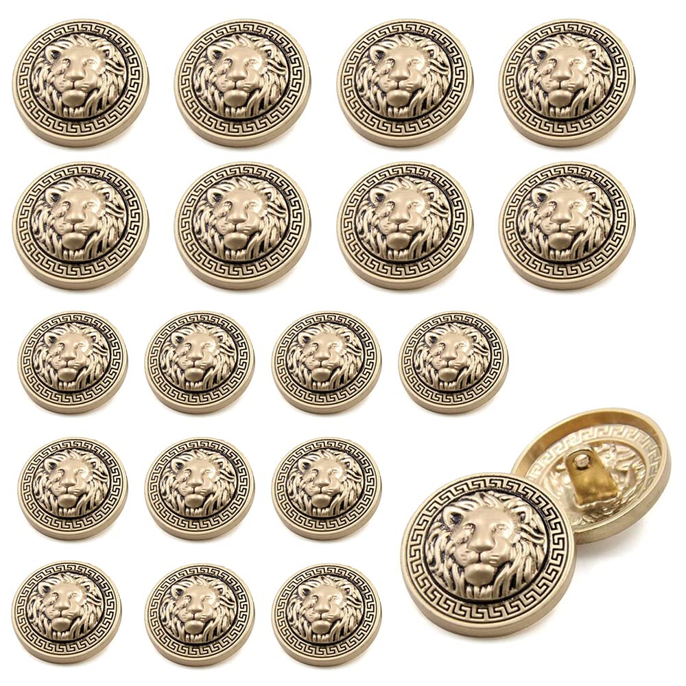 KEVZHUKWV 20 Pcs Clothes Buttons Round Shaped Metal Gold Buttons Lion Head Embossed Suit Button for Men Women Blazer Coat Uniform Shirt Suit and Jacket