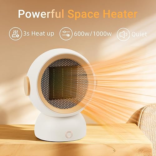 Miniatura 2 de Calentador de espacio, calentadores eléctricos portátiles para habitación pequeña, para uso en interiores, dos velocidades, 1200 W, mini