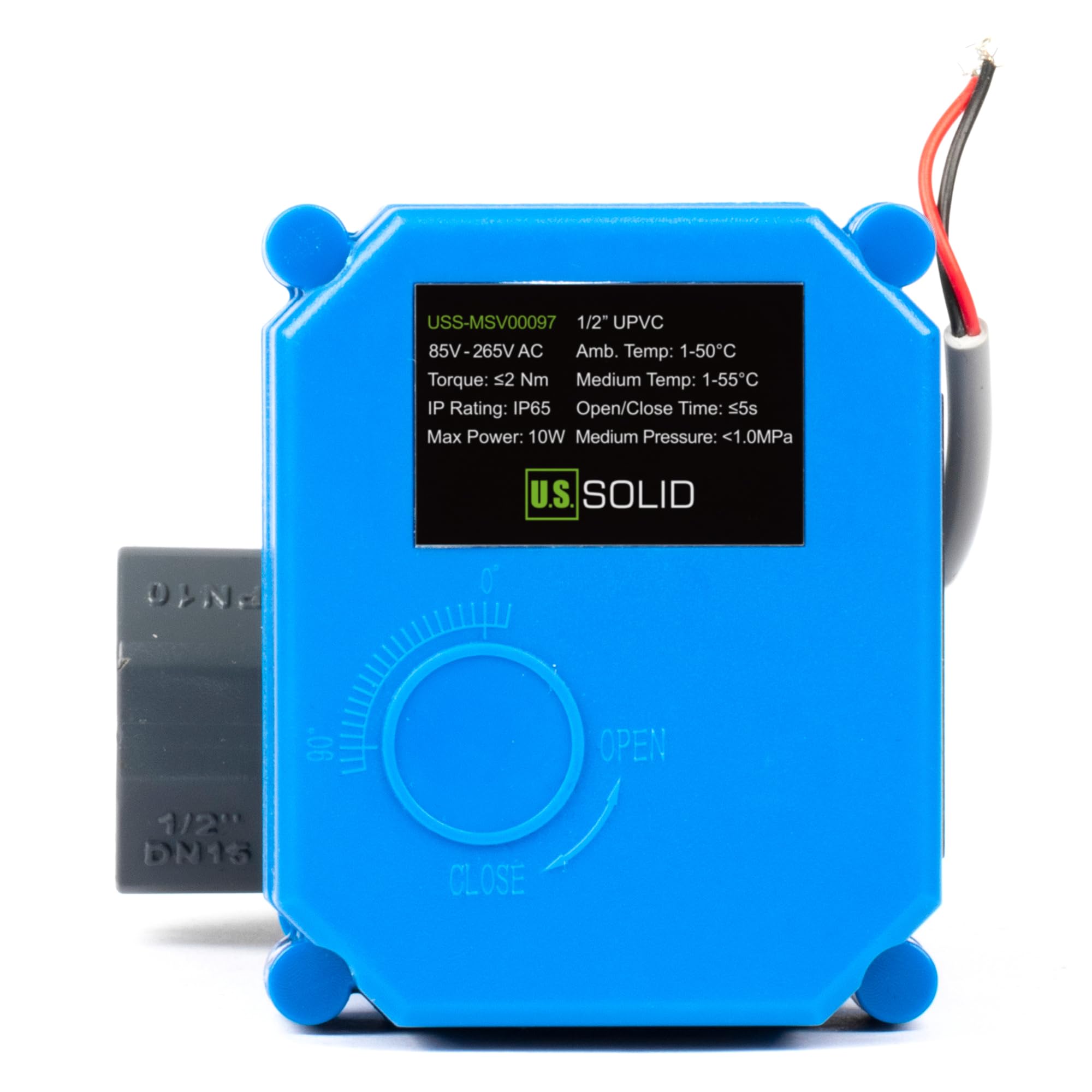 U.S. Solid Zmotoryzowany zawór kulowy UPVC 1/2" – elektryczny zawór kulowy z tworzywa sztucznego z pełnym portem, automatyczny powrót 2 przewody, 85-265V AC, normalnie zamknięty