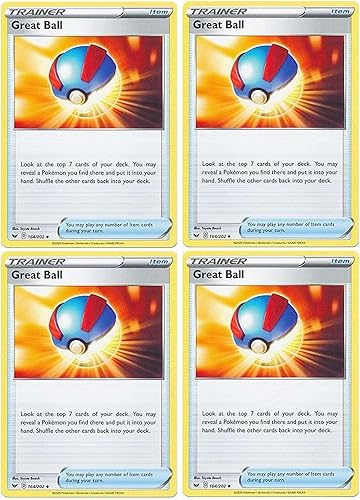Great Ball 164202 - Sword Shield - Lote de cartas de entrenamiento Pokemon - Juego de 4 unidades
