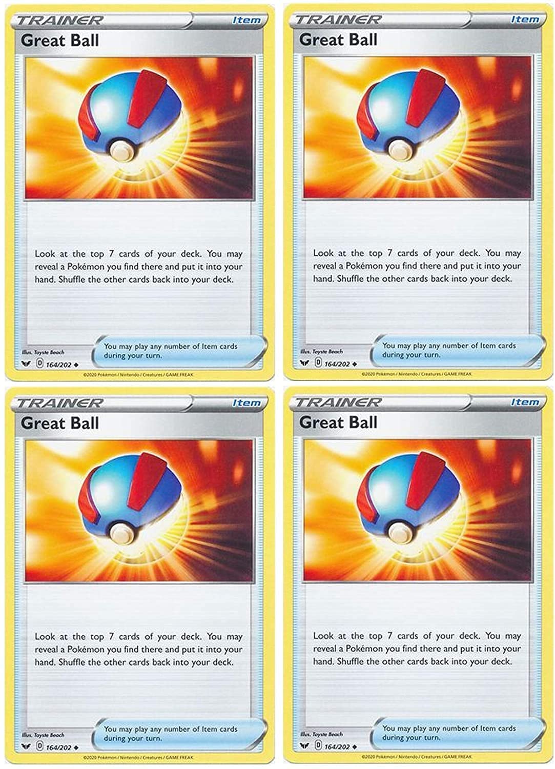 Amazon.com: Great Ball 164/202 - Sword & Shield - Pokemon Trainer Card Lot 