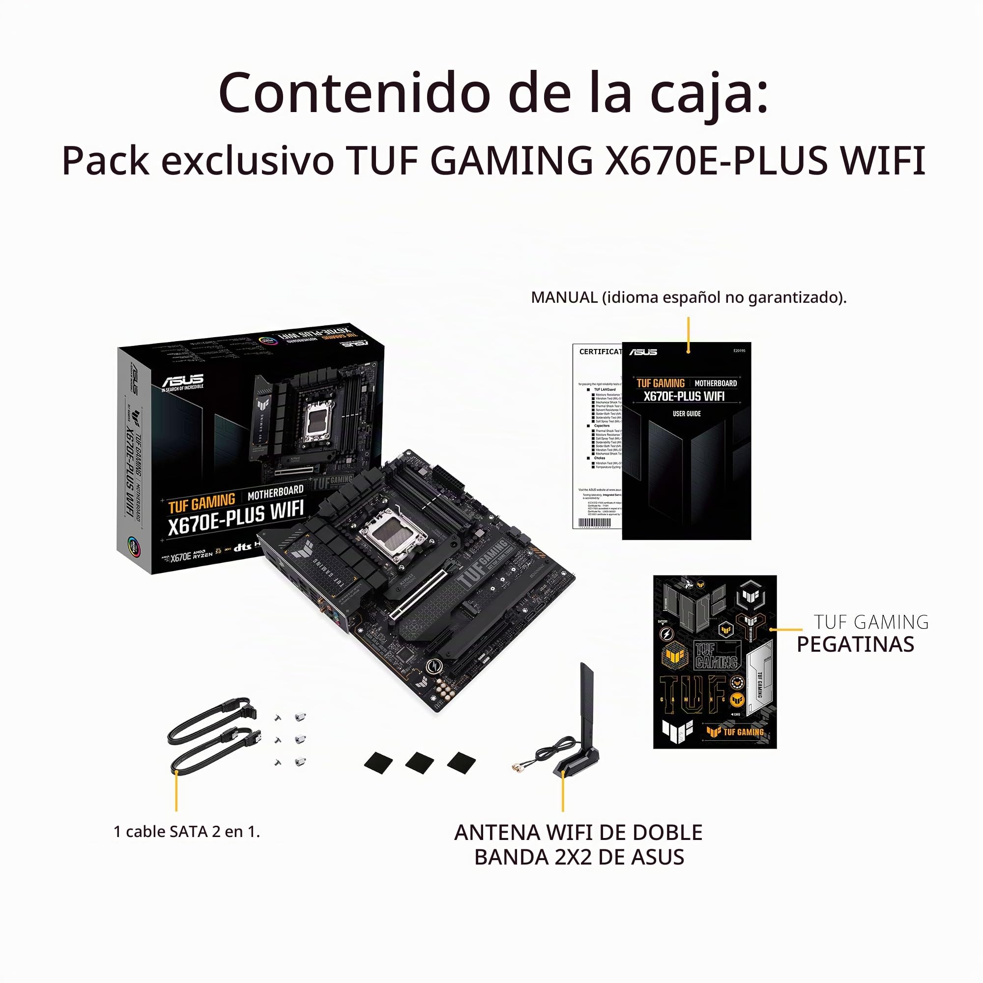 ASUS TUF Gaming X670E-PLUS WiFi - Placa Base ATX (AMD Ryzen AM5, VRM de 16 Fases, PCIe 5.0, DDR5, 4 Ranuras M.2, WiFi 6E y Ethernet de 2,5 GB, Cabezal USB 4 y Aura Sync)
