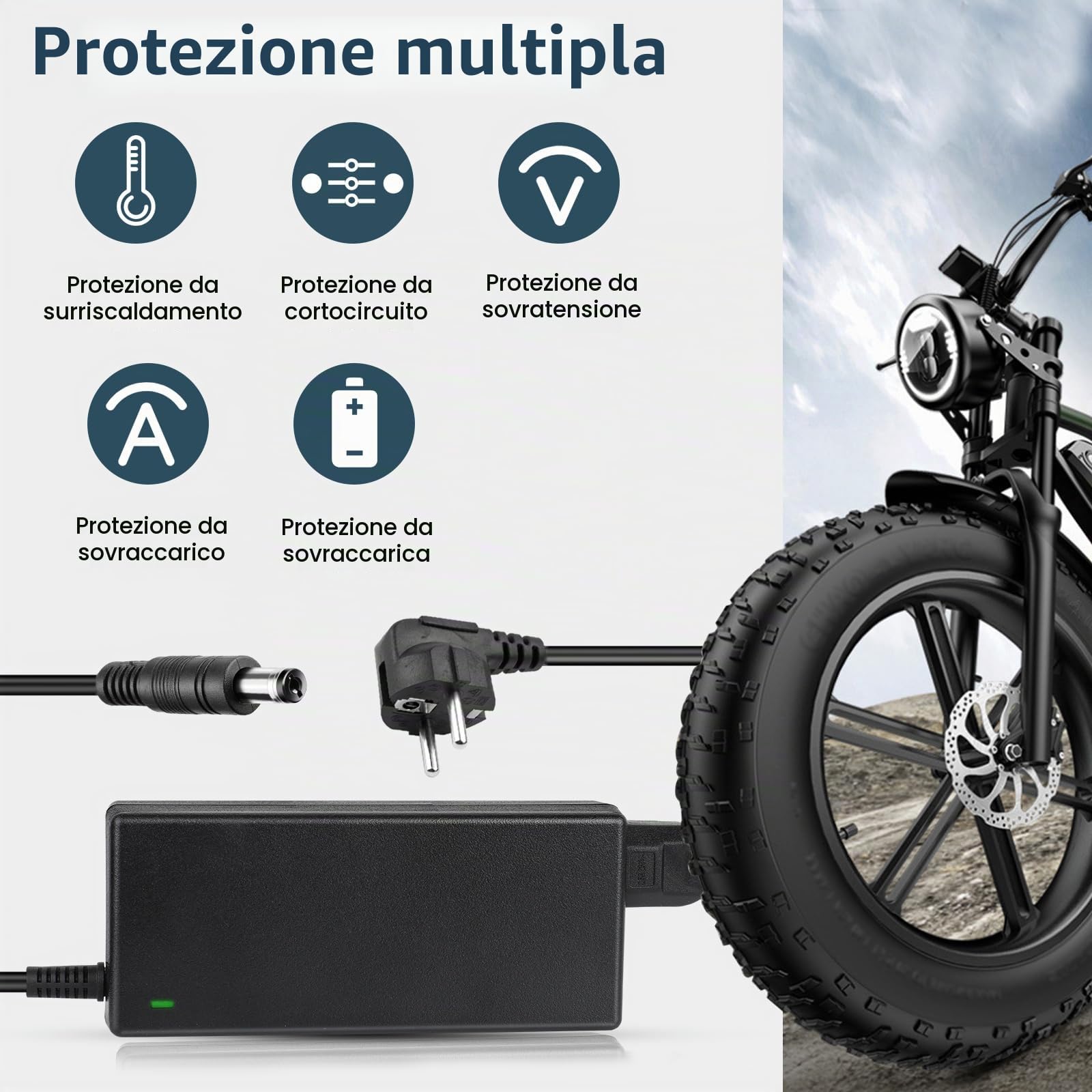 LabTEC Caricabatterie bici elettrica 42V 2A per 36V 2A 10S batteria Li-on Caricatore Monopattino, Adattatore bici Elettrica Hoverboard Scooter Ninebot Xiaomi 365 6 in 1 Universale Connettori