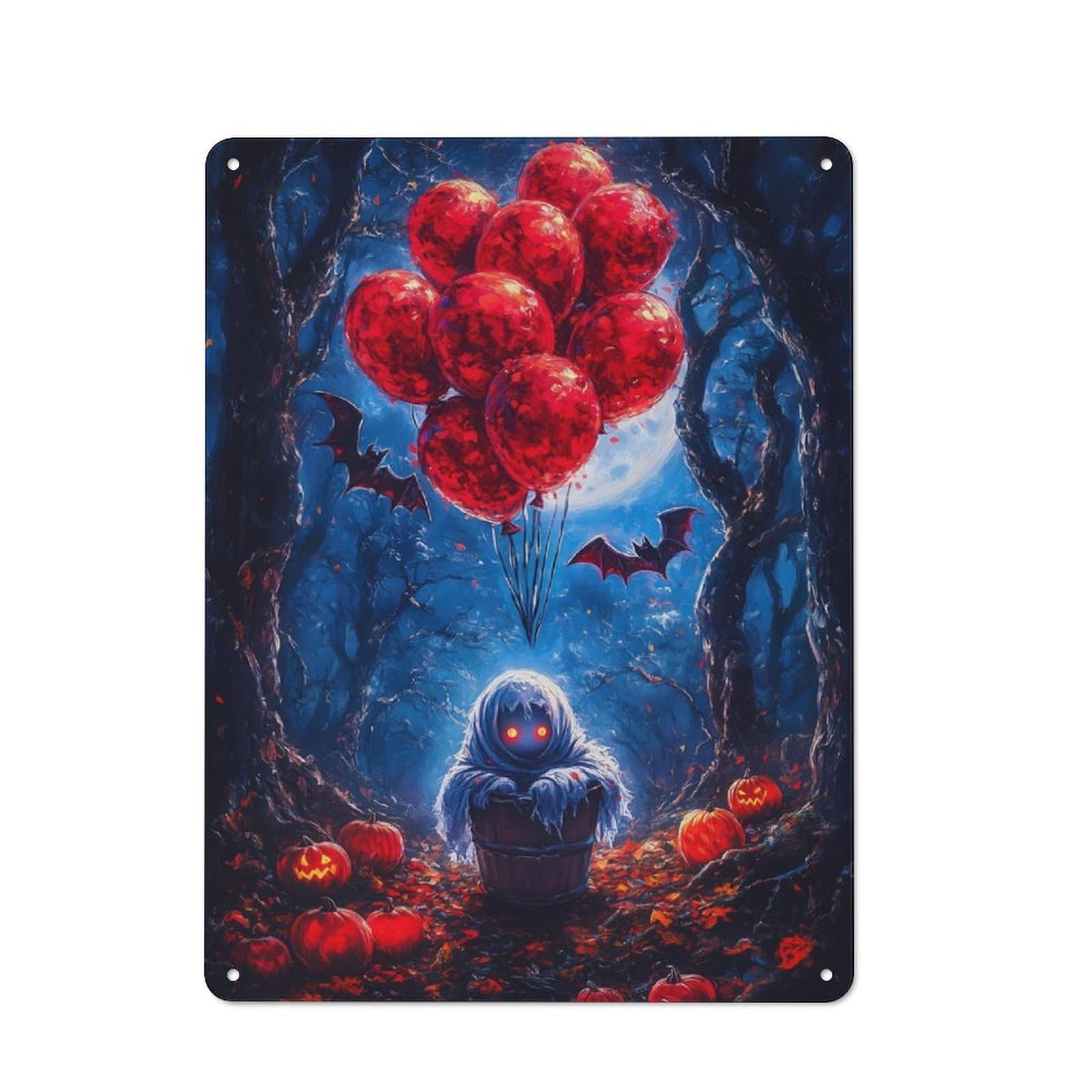 Junmoney Ghostly Halloween Balloons Vintage Tin Sign 40X30cm For Lounge Or Reading Corner, For Reading Corner Decorators