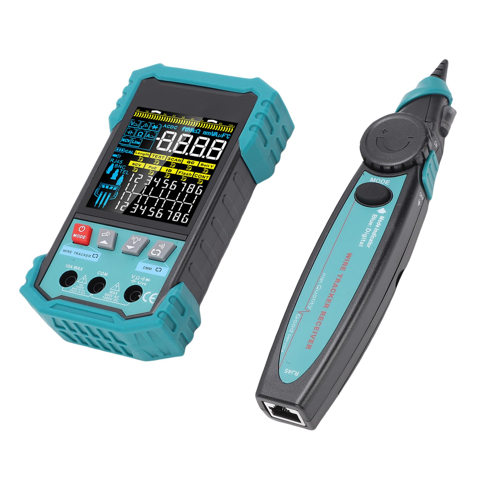 Eujgoov Tester per Cavi di Rete RJ45 con Multimetro e Rilevamento PoE per Test di Cavi Ethernet e Misurazione Portatile della Lunghezza