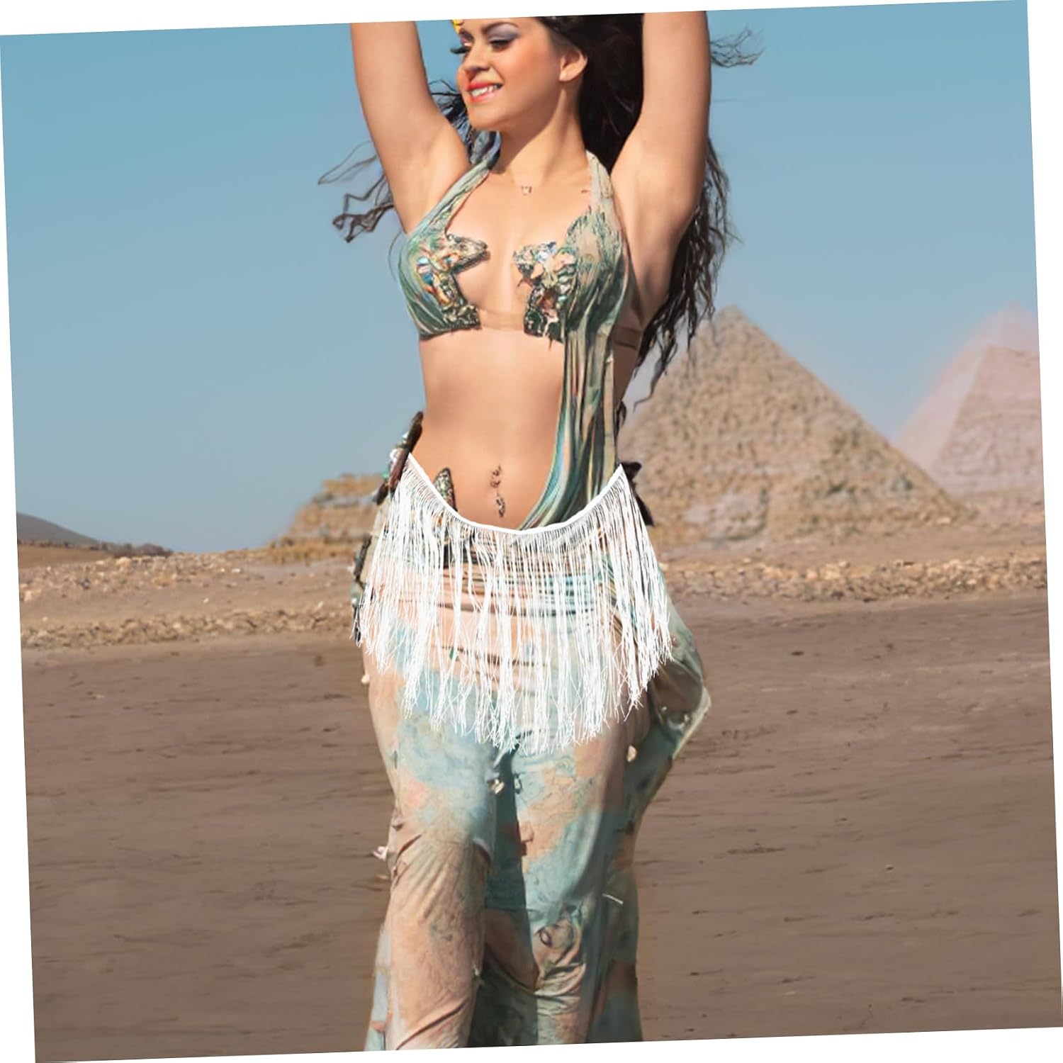 White Polyester Halloween Hip Tassel Fringe Trim for Girls Belly Dance
